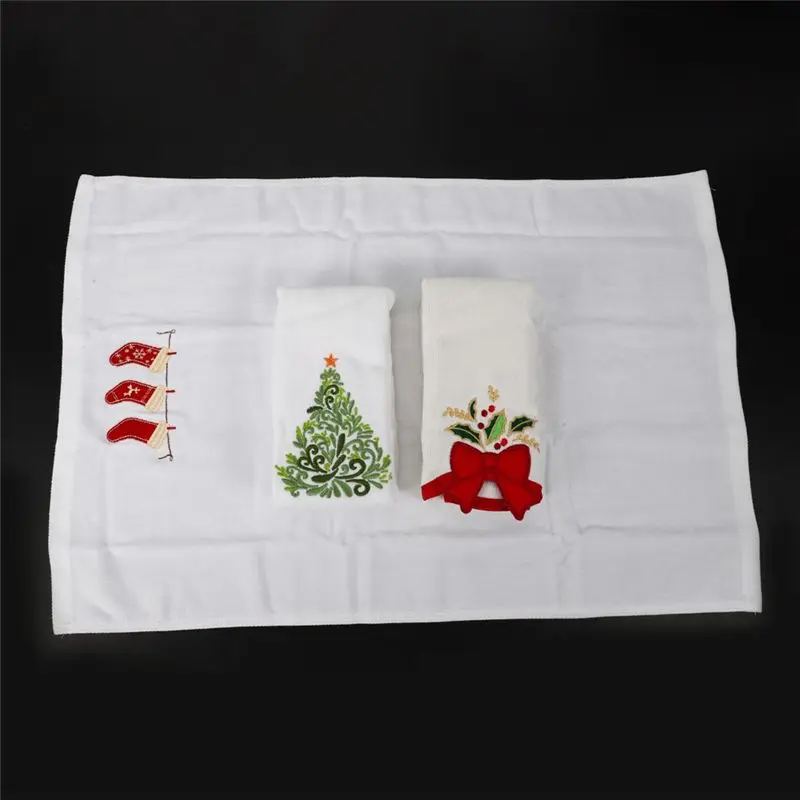 SDFC-2X Christmas Series Cotton Towels Christmas Bells Christmas Tree Stockings Towels Decoration Gifts Embroidered Towels