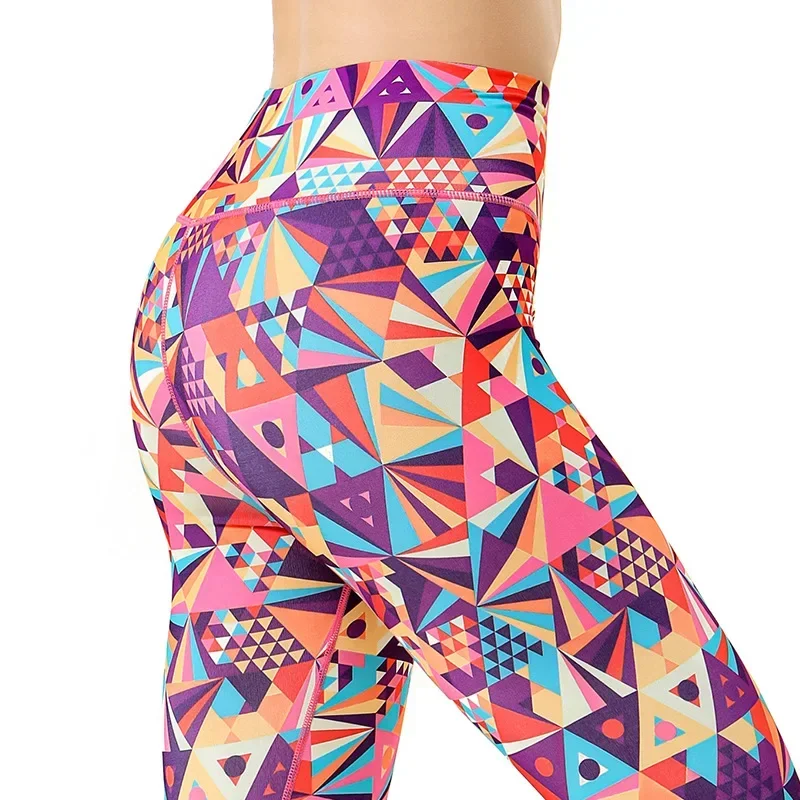 Mulheres novas leggings de levantamento de bunda de cintura alta de secagem rápida para meninas alta estiramento geométrico impresso esportes fitness leggings 7z