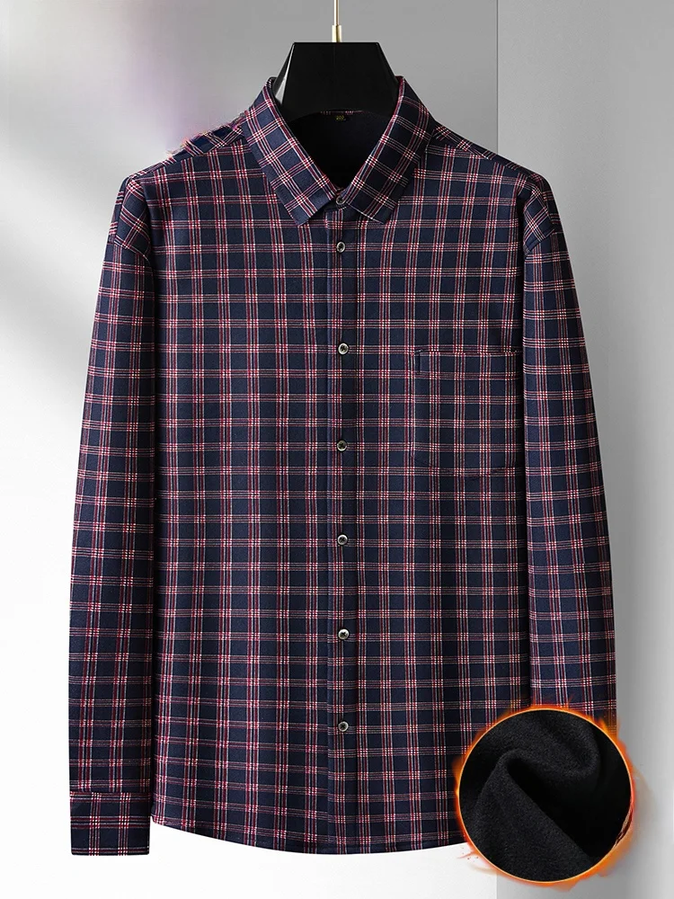 

Мужская теплая зимняя рубашка больших размеров с флисовой подкладкой, длинным рукавом, в клетку, на пуговицах, повседневная, деловая, модная городская одежда