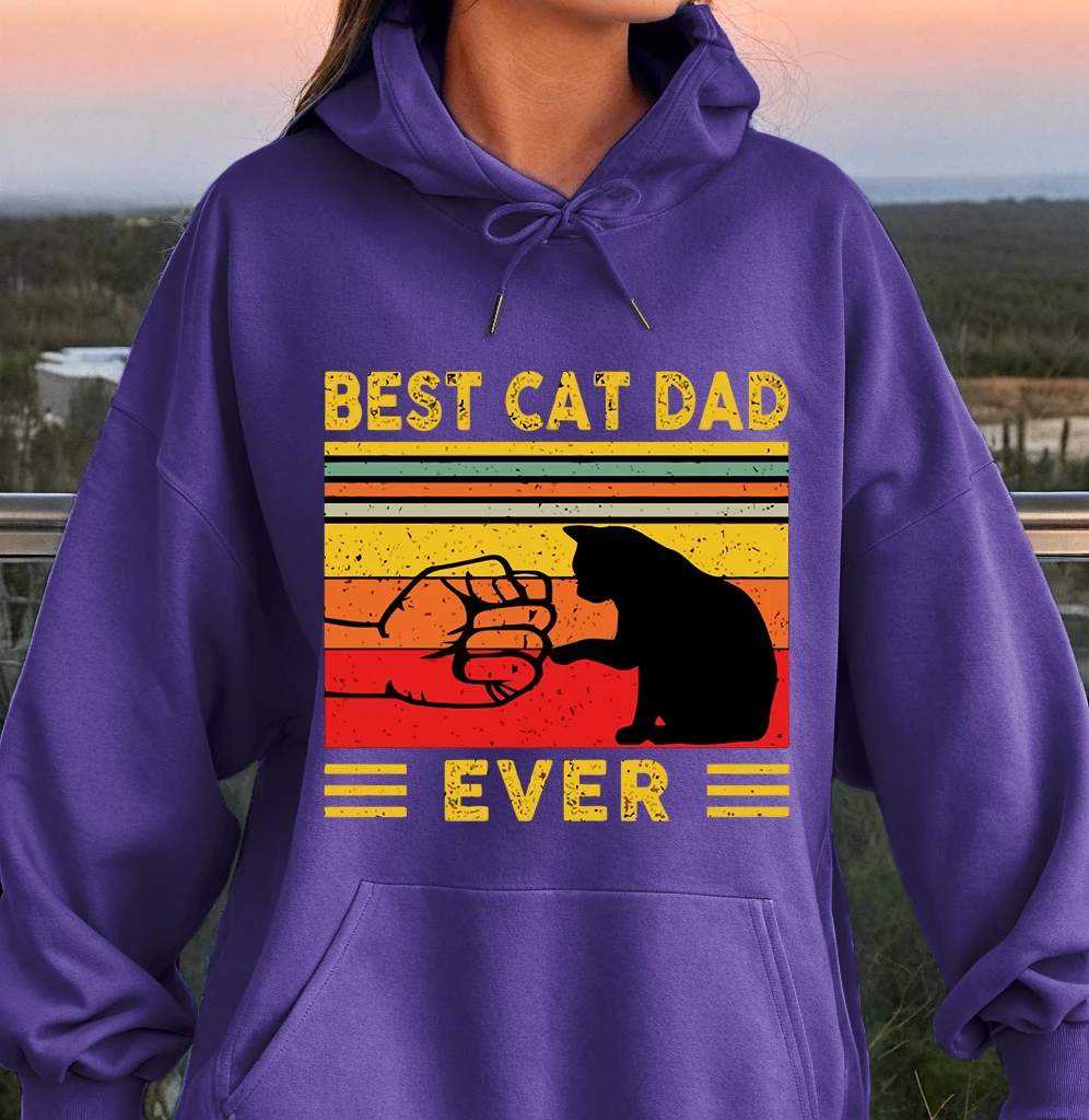 

Best Cat Dad Ever Printing Hooded Women's Vintage Crewneck Hoodies Autumn Oversize Hoodie Simple Comfortable Streetwear