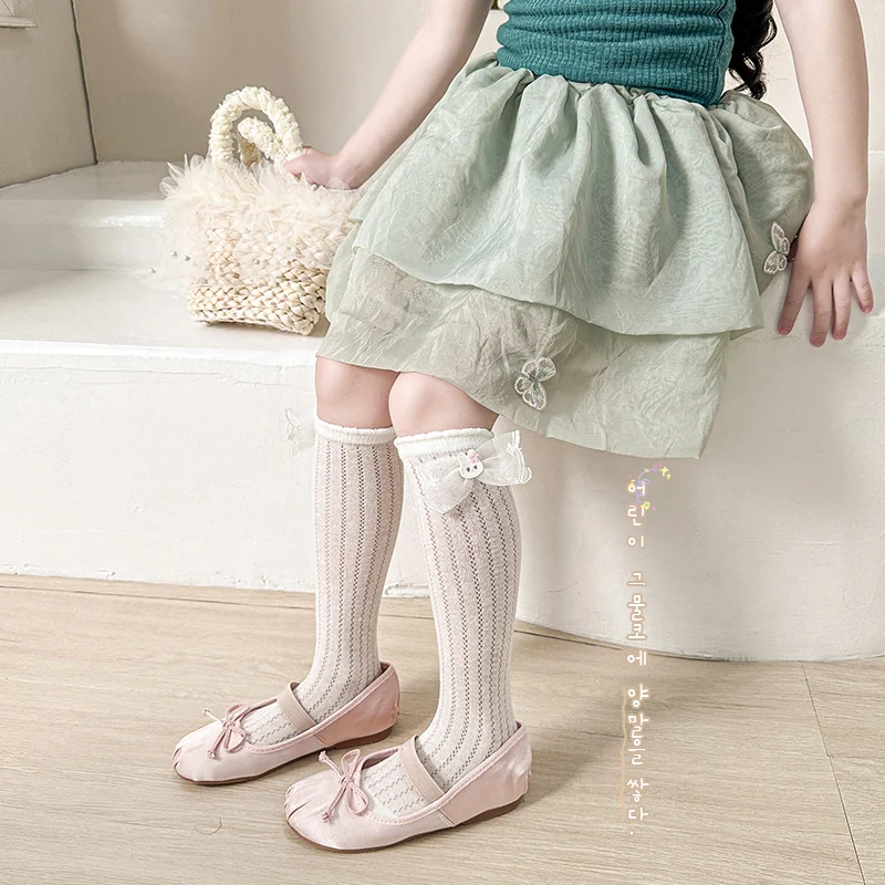Lolita Stacked Socks Mesh Ribbon Love Heart Bow Cute Rabbit  Sweet Fashion Style Soft Breathable Comfortable Lovely Girls Socks