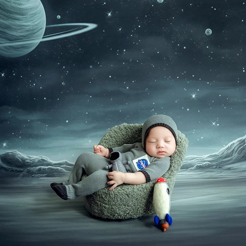 Pasgeboren Fotografie Kleding Spaceman Thema Jumpsuit Set Kleine Raket Astronaut Pop Baby Foto Achtergrond Decoratieve Props