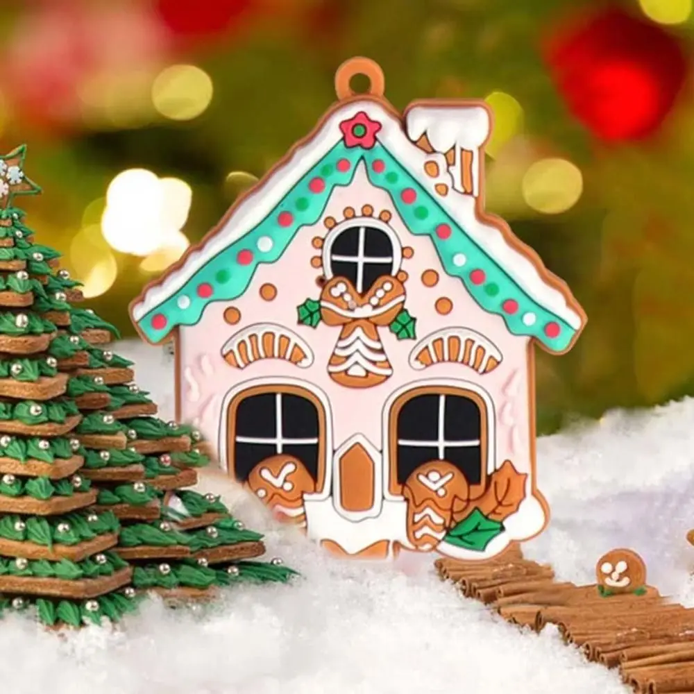 8/16Pcs Mixed Pattern Christmas Gingerbread House Pendant Candy Color with Hanging Chain Cottage Hanging Ornaments PVC DIY