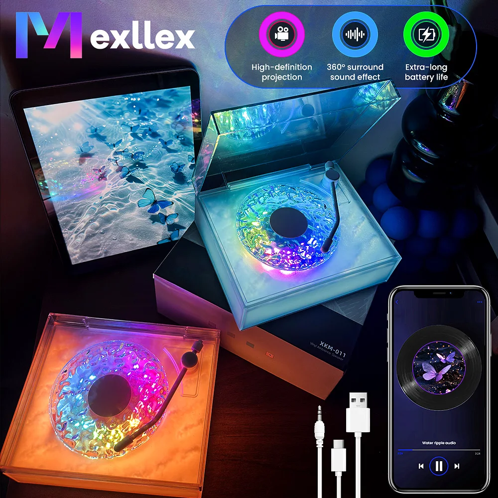 

Water Ripple BT Speaker with Night Light, Three Playback Modes, Noiseless Portable Waves Disc Player Music Player for Bedroom