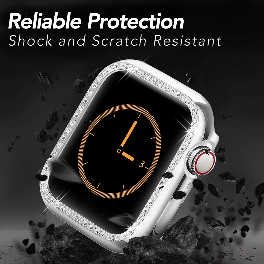 Bling Case for Apple Watch Series 9 8 7 6 5 4 3 2 1 SE(No Screen), Women Glitter Rhinestone Protector Frame.