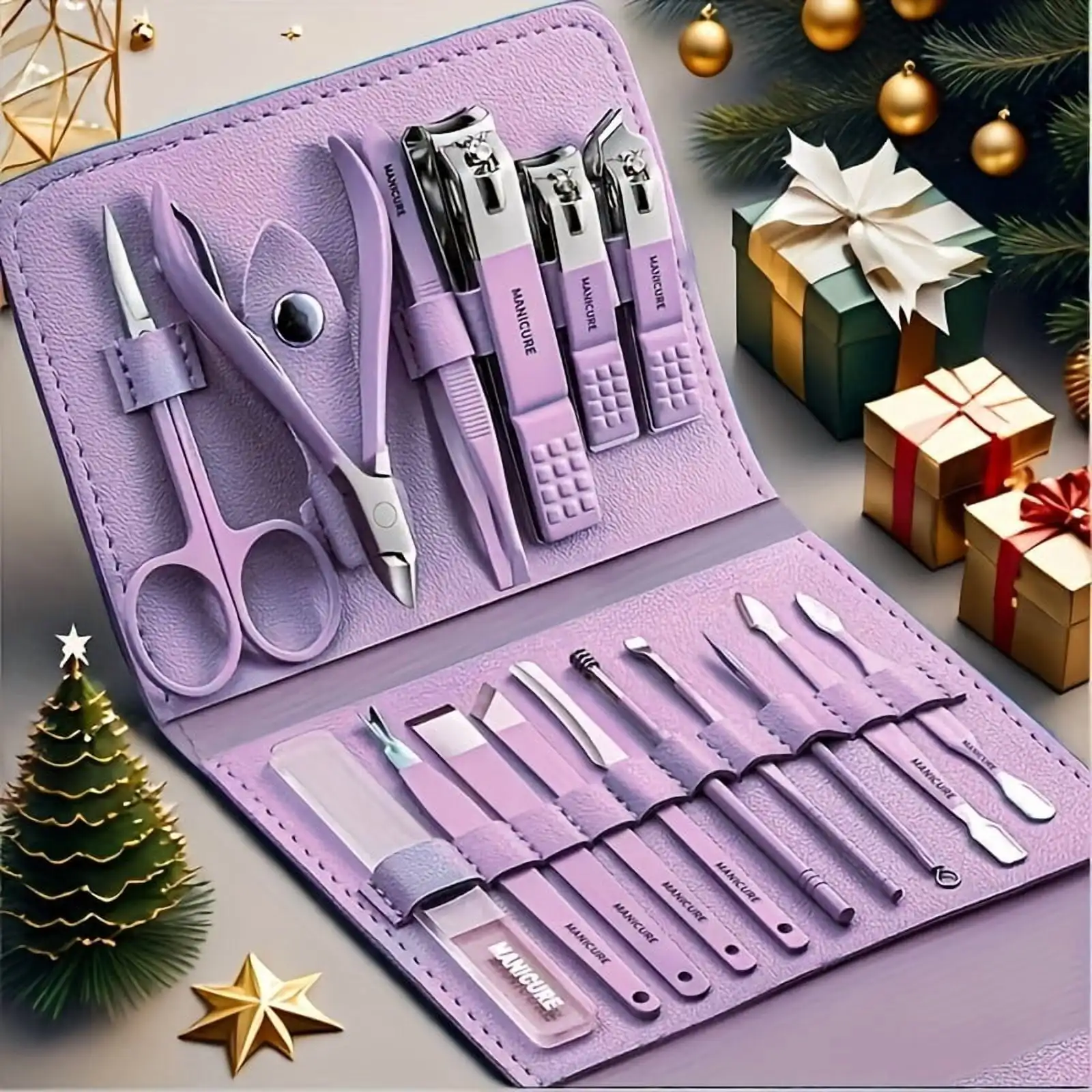 

Manicure Set Professional Nail Clippers Pedicure Kit, 16 pcs Stainless Steel Nail Care Tools Grooming Kit with Luxurious Travel Leather Case for Thick Nails Men Women Gift - Purple