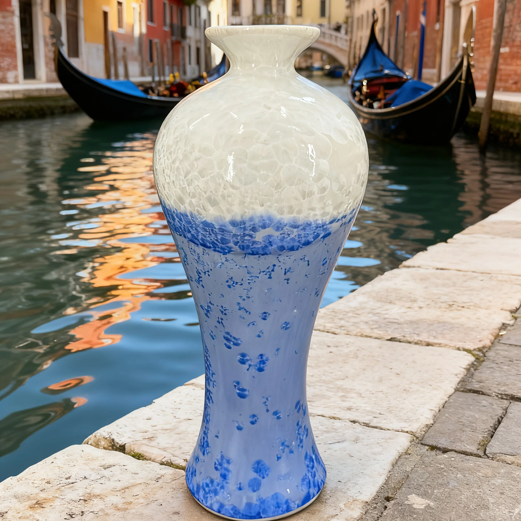 Elegant Handmade Ceramic Vase with Blue and White Glaze - Modern Round Home, Office, Wedding Decor | Perfect for Living Room