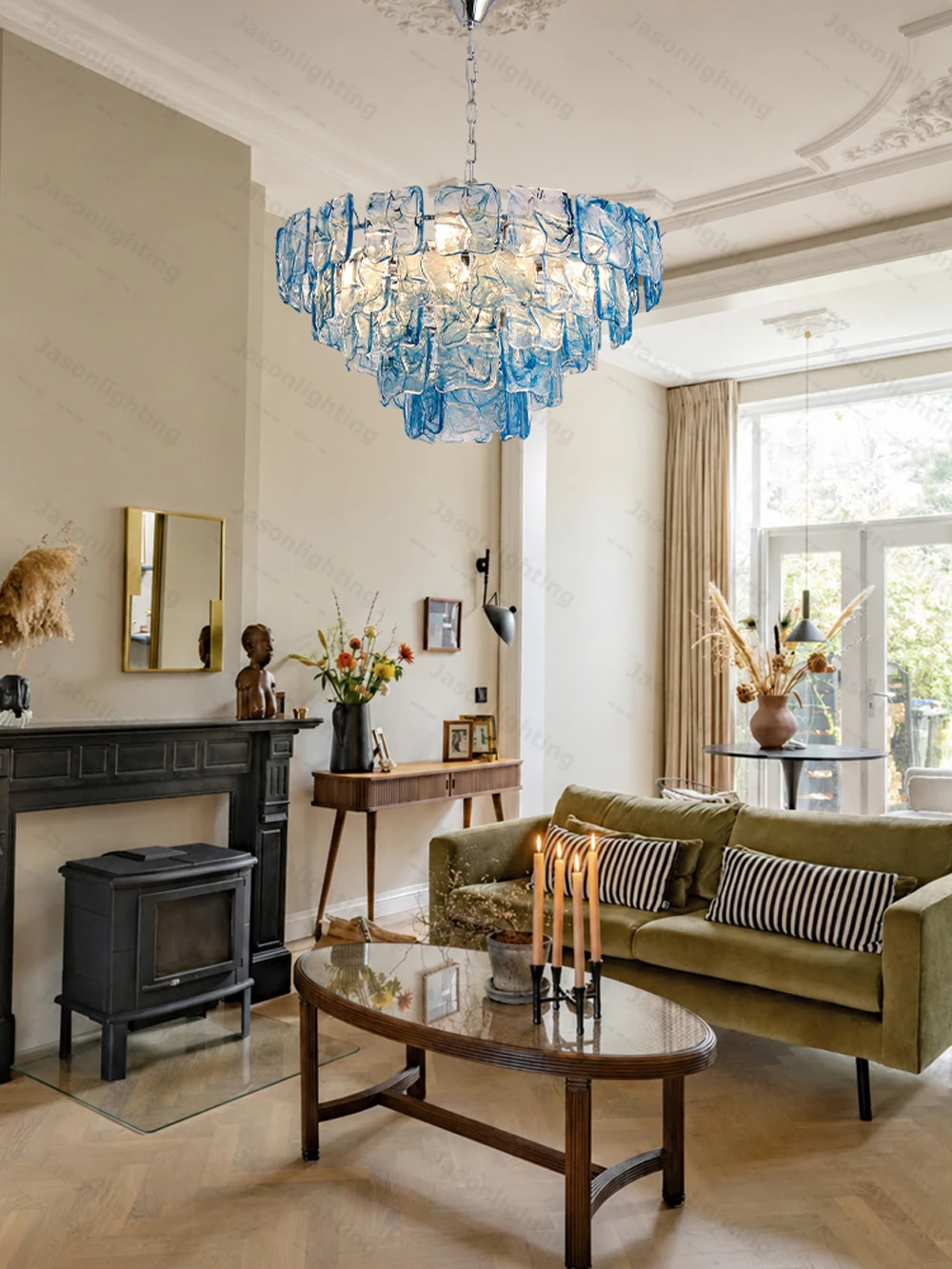 Blue Eyes Glass Collection Dimmable LED Chandelier