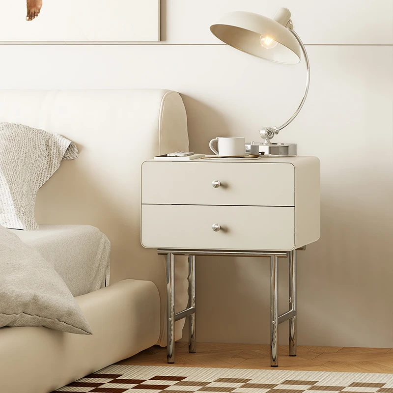 Stainless steel bedside table light luxury simple modern Internet celebrity storage bedroom small medieval bedside cabinet