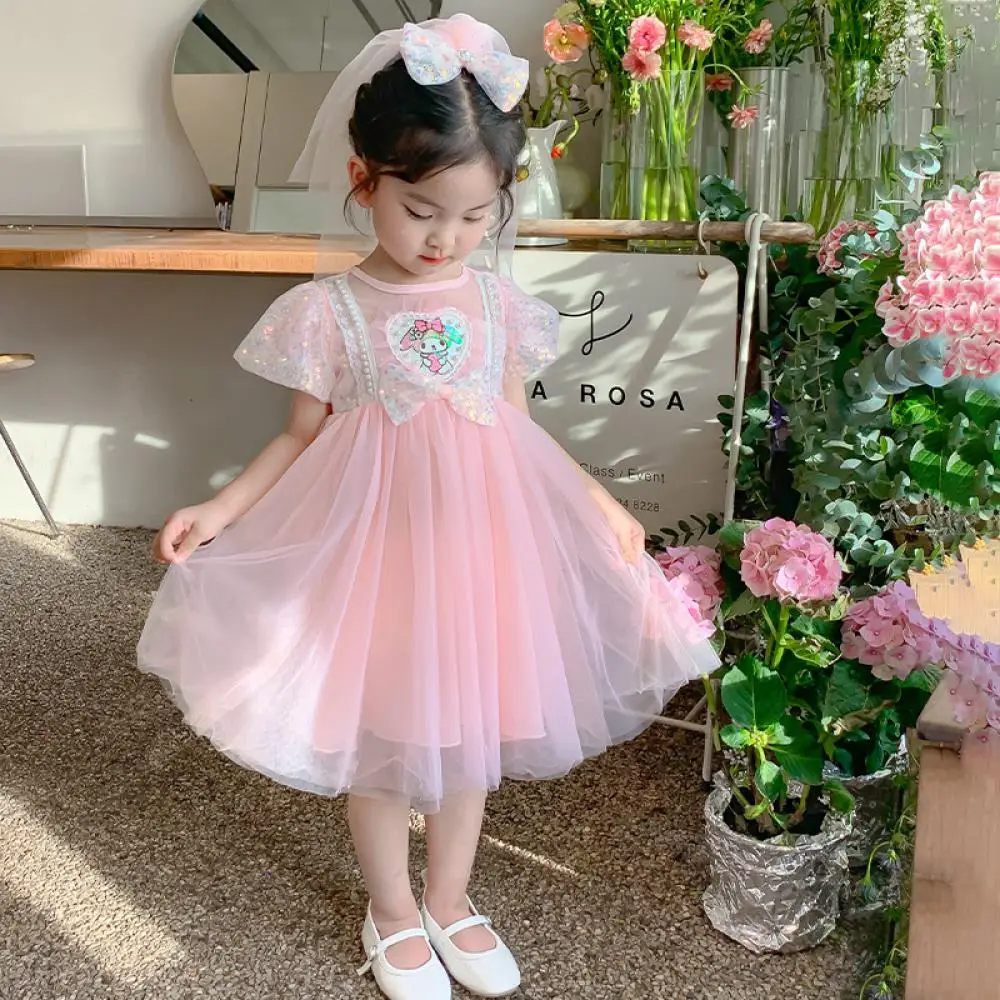 

Kawaii Sanrio Summer Girls Dress My Melody Casual Princess Skirt Ins Cute Short Sleeve Dress Baby Clothes Children's Skirts Gift