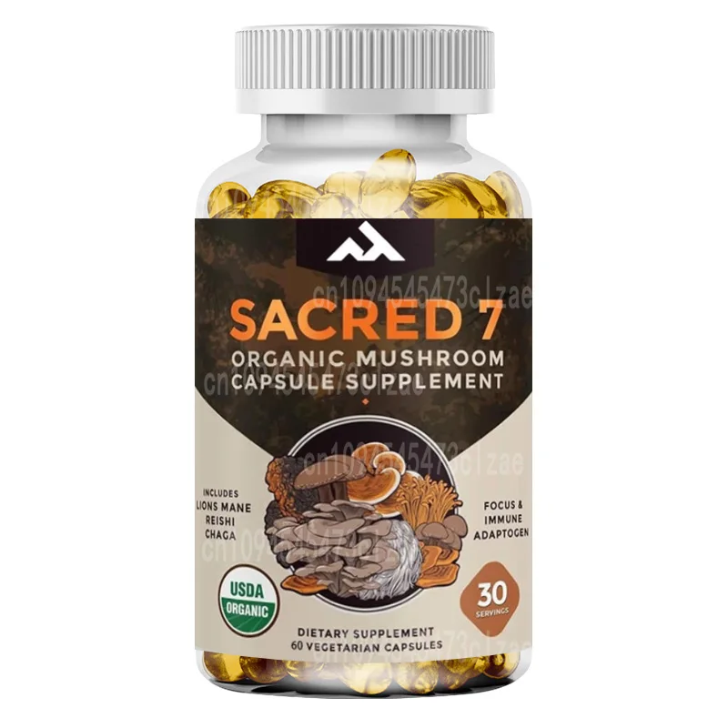 

7 Types of Organic Mushroom Extract Capsules - Containing Lion Mane, Ganoderma Lucidum, and White Birch Mushrooms