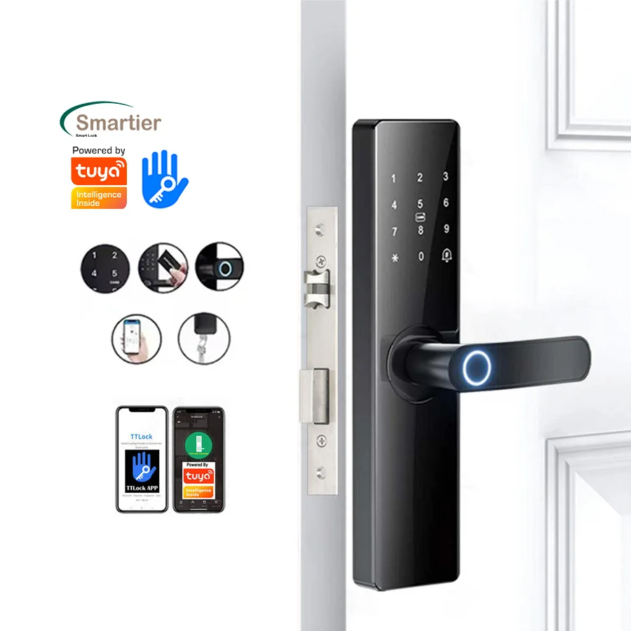 

Умный цифровой дверной замок Smartier Tuya, код Rfid IC-карта, приложение для смартфона, разблокировка TTlock, биометрические умные замки с отпечатками пальцев