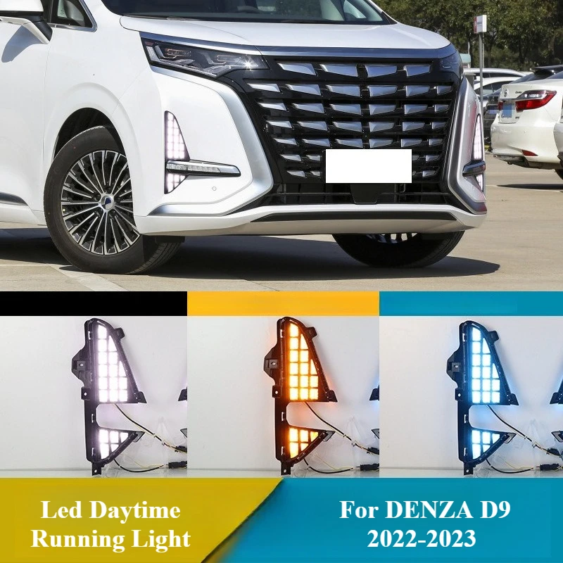 

For DENZA D9 2022-2023 Led Daytime Running Lights DRL with Dynamic Turn Signal Night Blue Light Front Bumper Fog Lamp Play&Plug