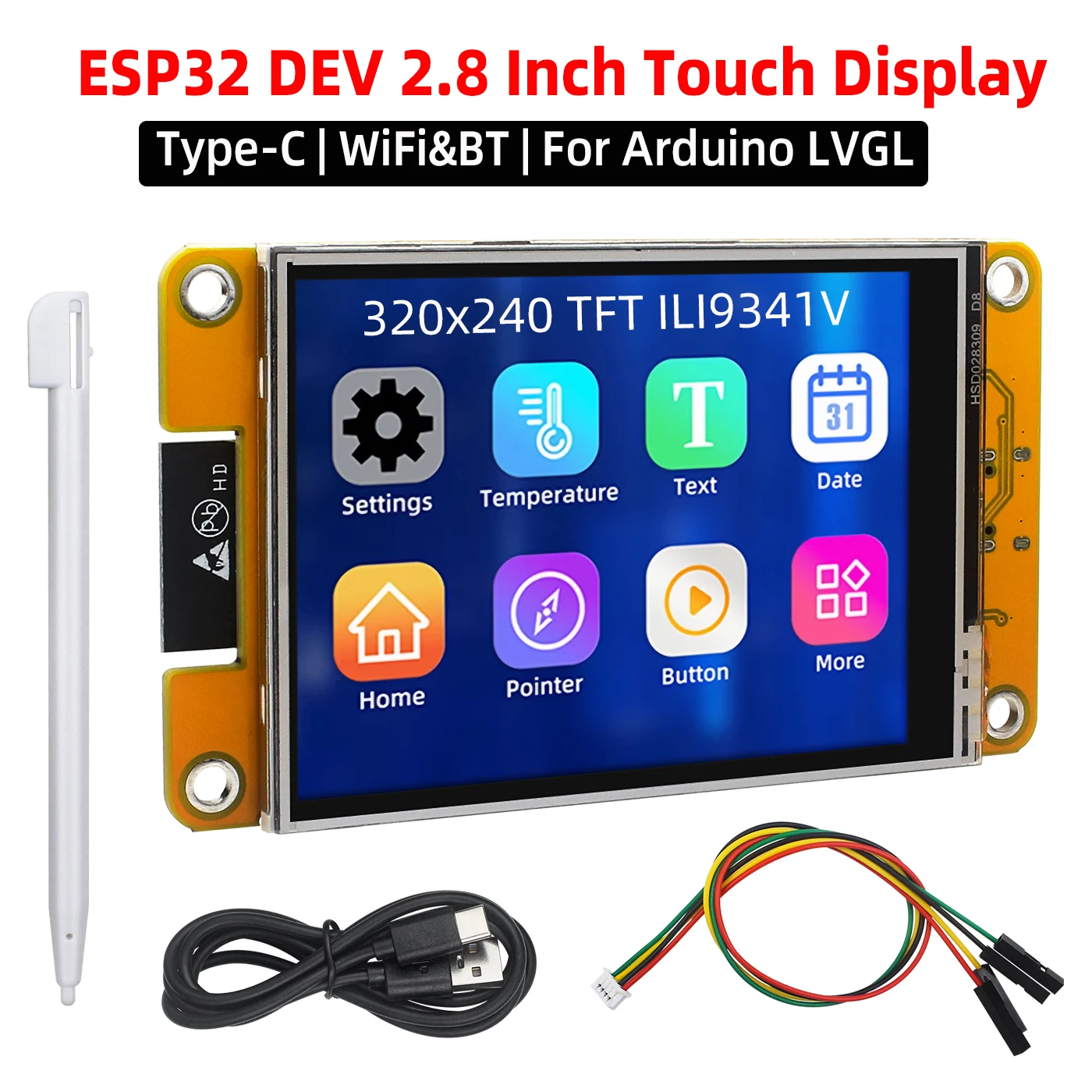 ESP32 Development Board for Arduino LVGL 2.8 Inch TFT Touch Screen XPT2046 240*320 LCD Display Type-C Port  WiFi Bluetooth