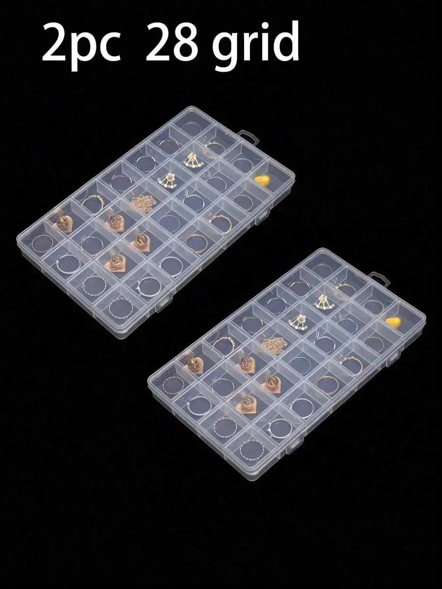 

2pcs Clear Plastic 28 Grid Jewelry Storage Box For Earrings Rings Nail Art Supplies