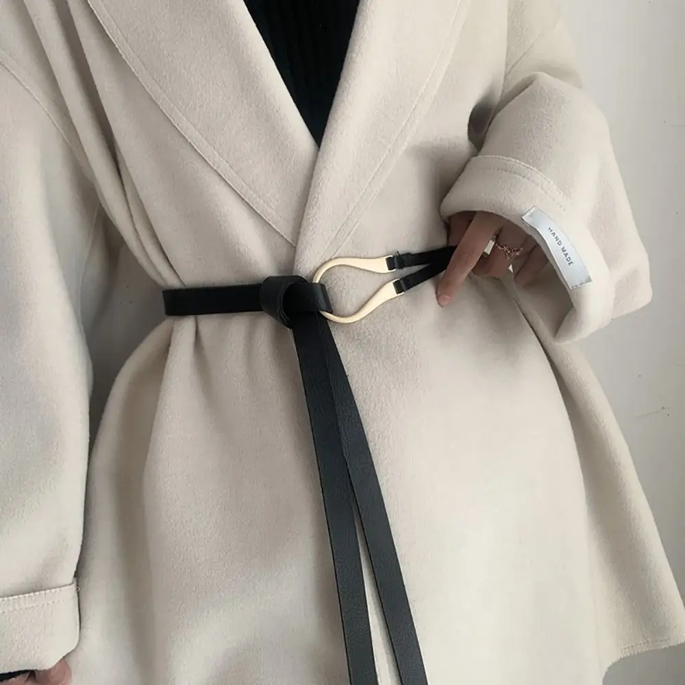 Simple Adjustable Dress No Punching Sweater Coat U-Shape Buckle Knotted Waist Strap Waistband PU Leather Belt