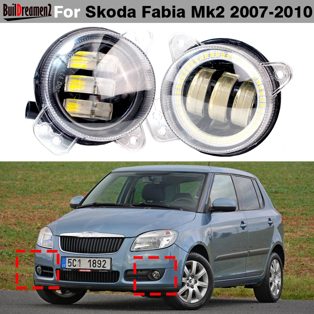 2 Pieces Car Canbus Angel Eye LED Fog Light DRL Daytime Running Lamp 30W 9006 For Skoda Fabia Mk2 2007 2008 2009 2010