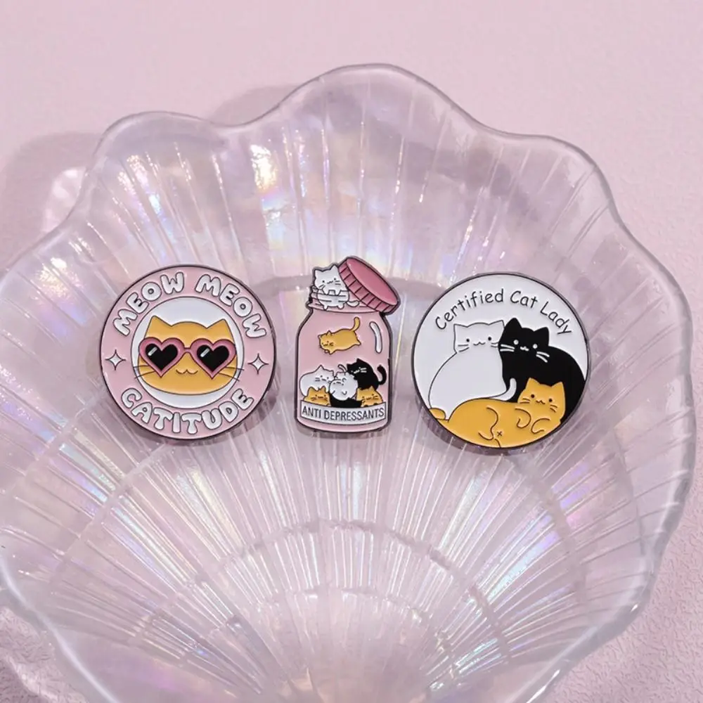 Jar Anti Depressants Cats Enamel Pin Brooch Mental Heath Badge Bottle Gift Jewelry Lady Meow Catitude Animal Pill Certified Cat