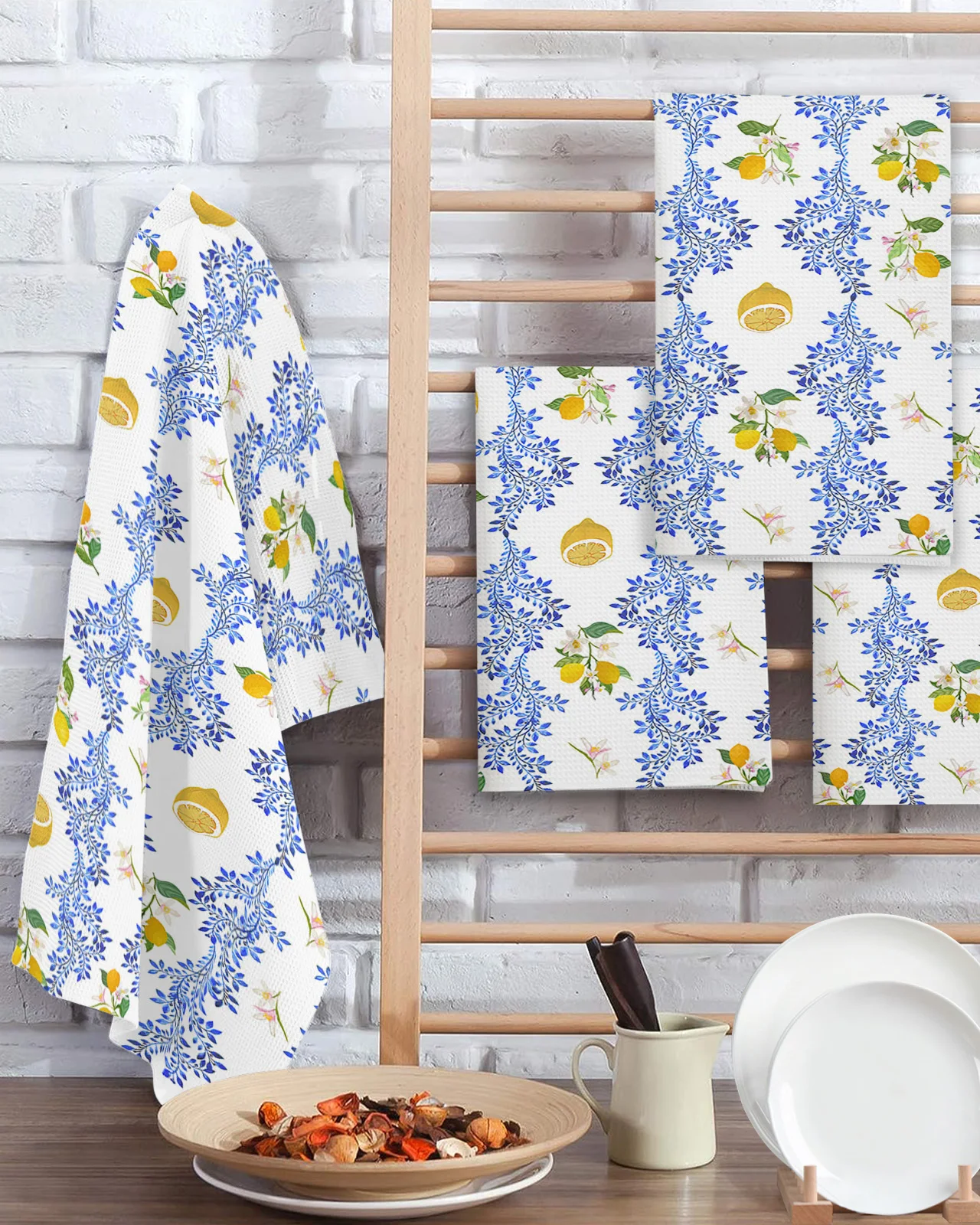 Lemon Flowers Leaves Vintage 40*60cm Tea Towels Absorption Walf Checks Kitchen Soft Cleaning Towel Cloth Napkins Dish Rags