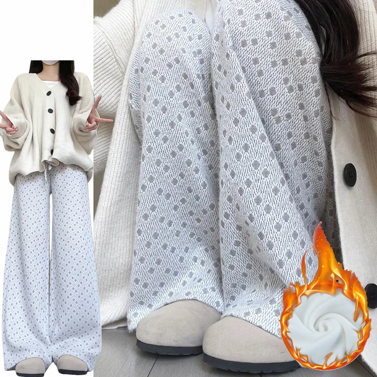 Pantaloni casual coreani a pois Thiened Fce Pantaloni a gamba larga a vita alta Traspiranti Comodi Gamba dritta morbida e Thi...