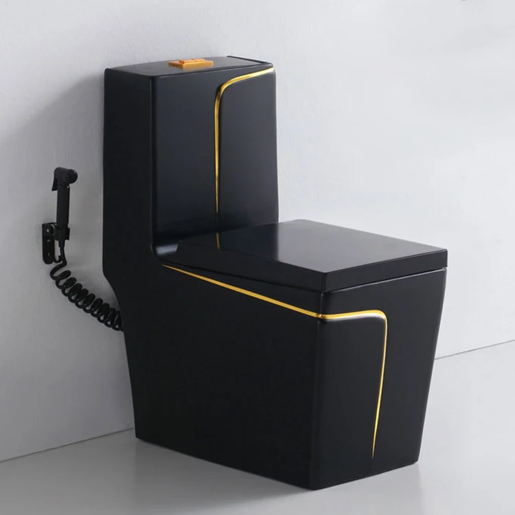 Luxury Black And Gold Bathroom Toilet Modern Square Sanitary Ware Wc Ceramic Toilet Sink Set