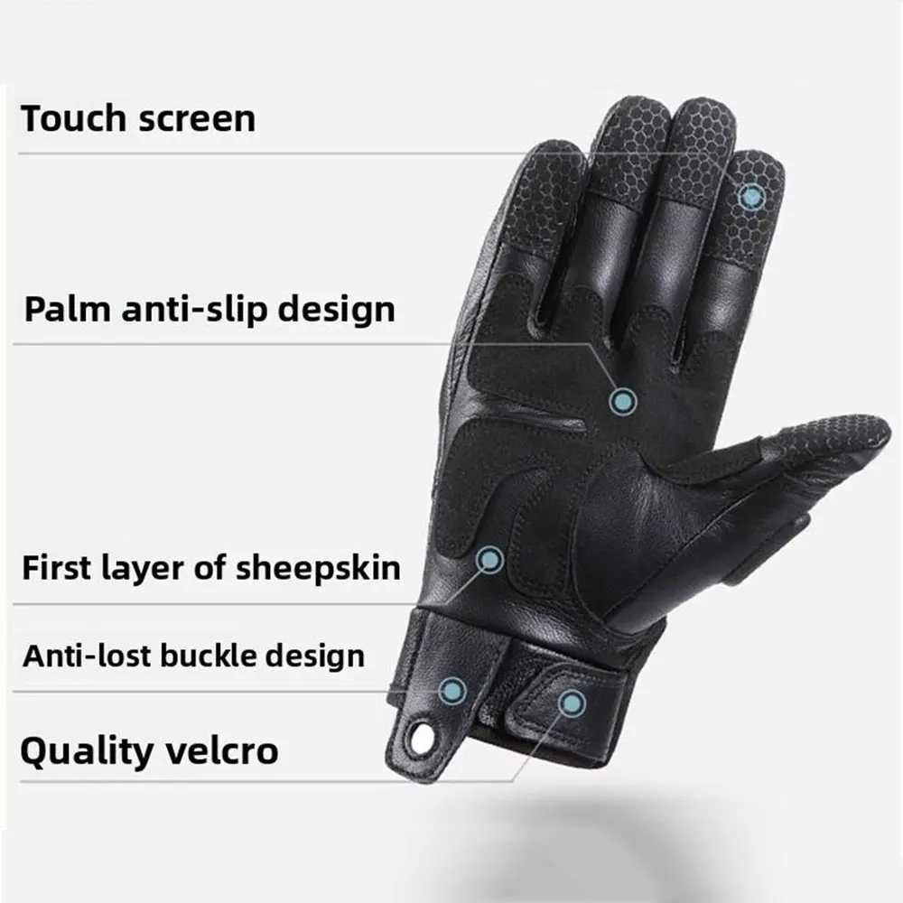 Skórzane rękawice motocyklowe Pełne palce Ekran dotykowy Guantes Moto Rękawice do jazdy motocyklem Odporne na zużycie rękawice motocrossowe