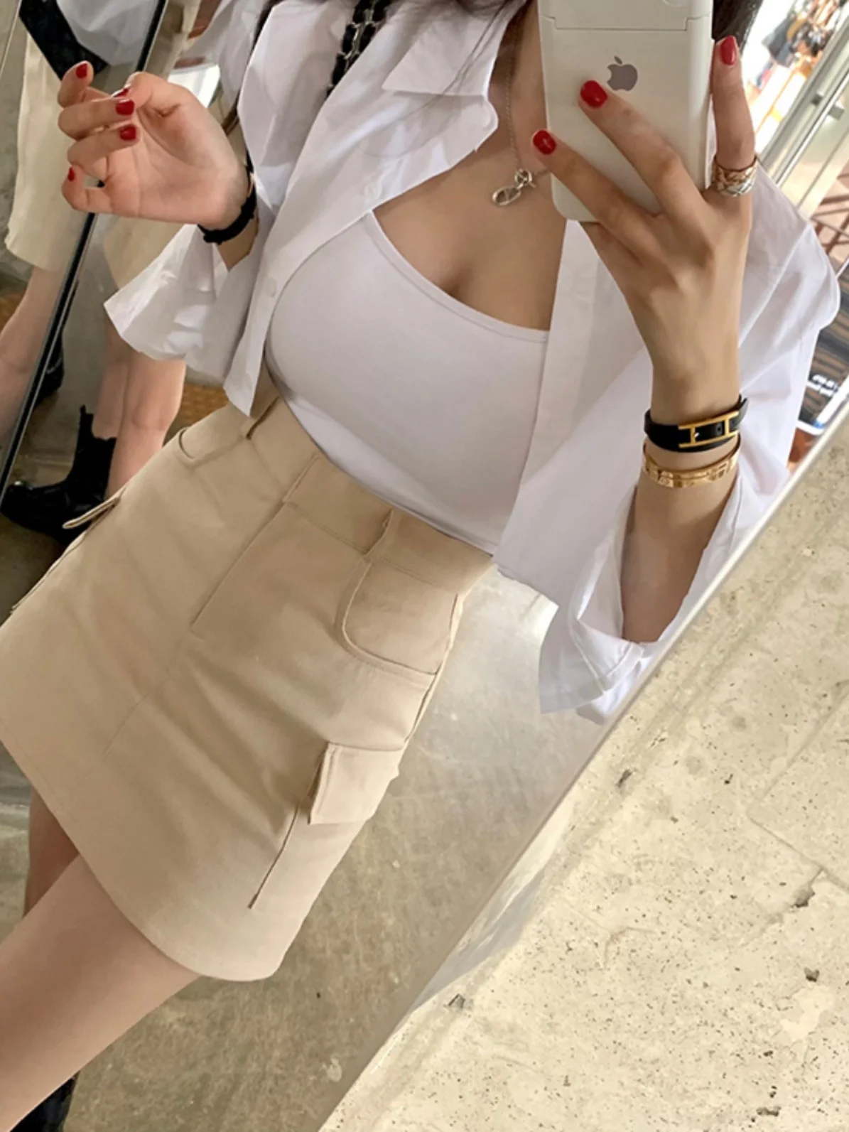 

Women's Collared irt Top Loose ort High Waist with Big kets Workwear Sle f-length Skirt Faionable Versatile