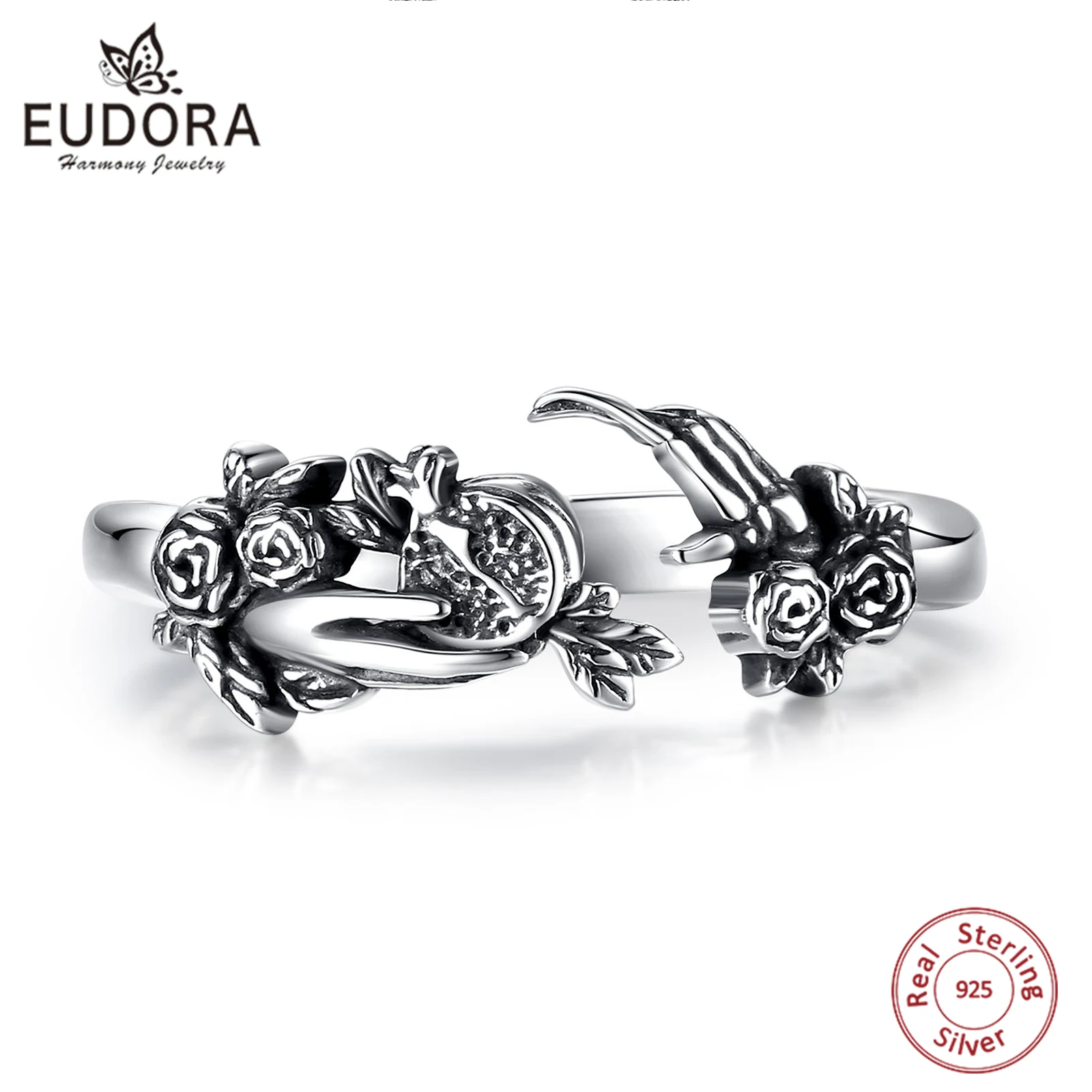 

Eudora 925 Sterling Silver Dark Goddess Persephone Adjustable Ring Pomegranate Skull Ring Greek Mythology Wicca Jewelry Women