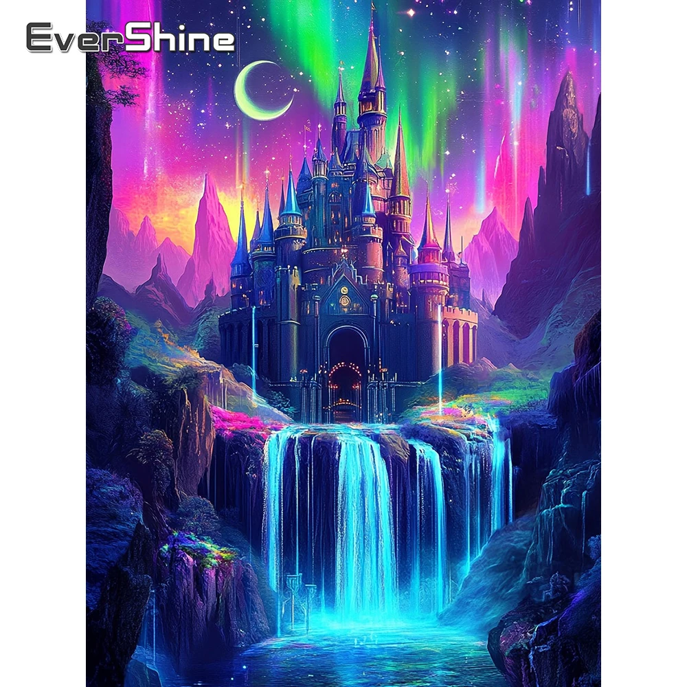 Evershine Diamant-Gemälde, Schloss, voller quadratischer Bohrer, Mosaik, Landschaft, Stickerei, Wasserfall, Strasssteine, Bastelset, handgefertigtes Geschenk