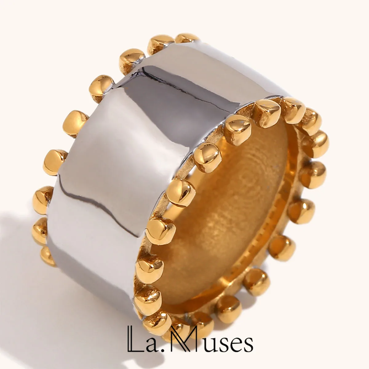 La. Muses New Trend Bead Edge Smooth Gold Silver Pierścionek damski ze stali nierdzewnej Wodoodporna biżuteria Akcesoria do prezentów świątecznych