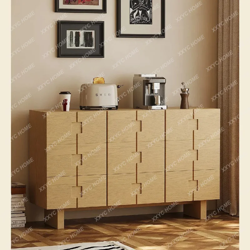 Log wind solid wood side cabinet living room bedroom against the wall wabi sandy wind retro storage storage integrated che