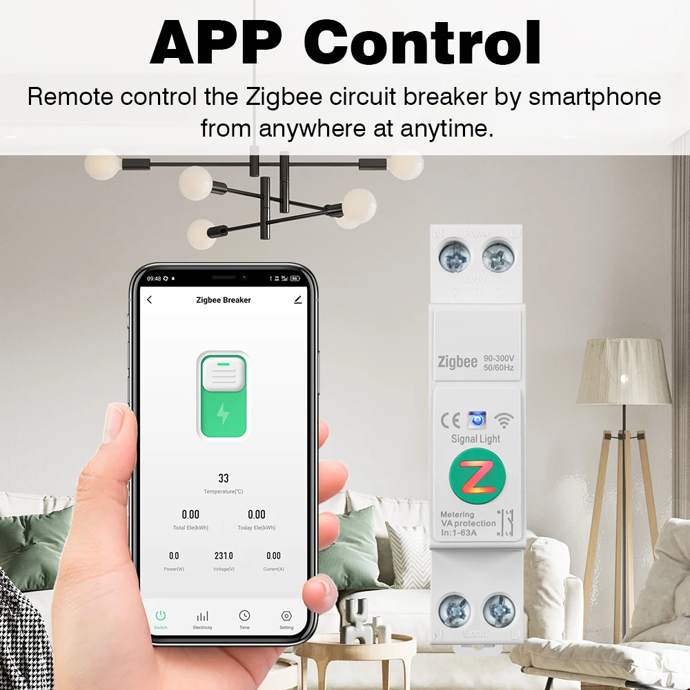 MANHOT Zigbee Smart Circuit Breaker 63A Energy Metering DIN Rail Remote Control With Timer Protection with Alexa Google Home