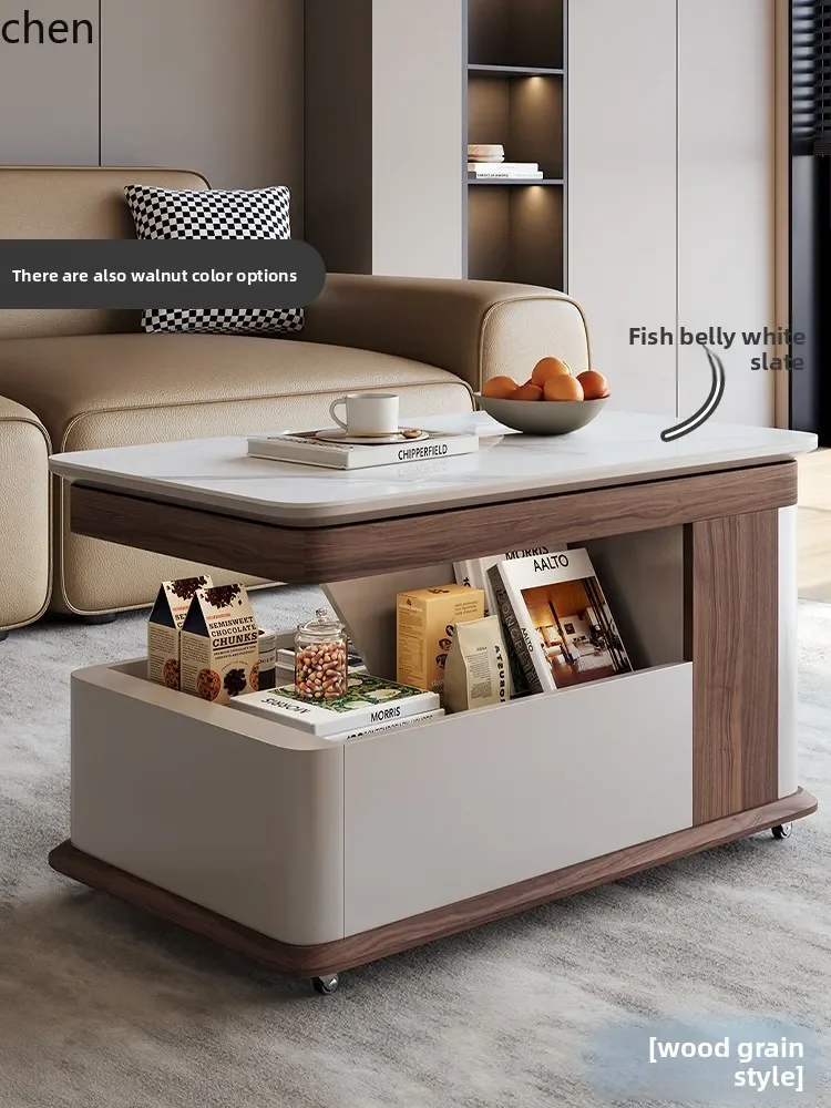 DSA High-End Adjustable Side Table Coffee Table Movable with Wheels Small Trolley Rock Board Living Room Home Use