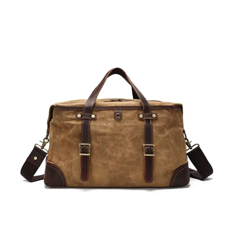 

[Travel Bag]Men Travel Bags M Hand Luggage Bags Canvas Leather Travel Duffel Bags Shoulder Bags Large Capacity Weekend Overnight