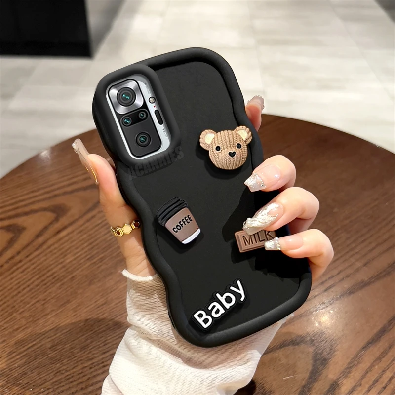 Note10s Cute 3d Bear Candy Cartoon Wavy Silicone Case On For Xiaomi Redmi Note 10 Pro 10s 4g 11 11s 9 9s 8 Soft Cover 10a 10c 9c