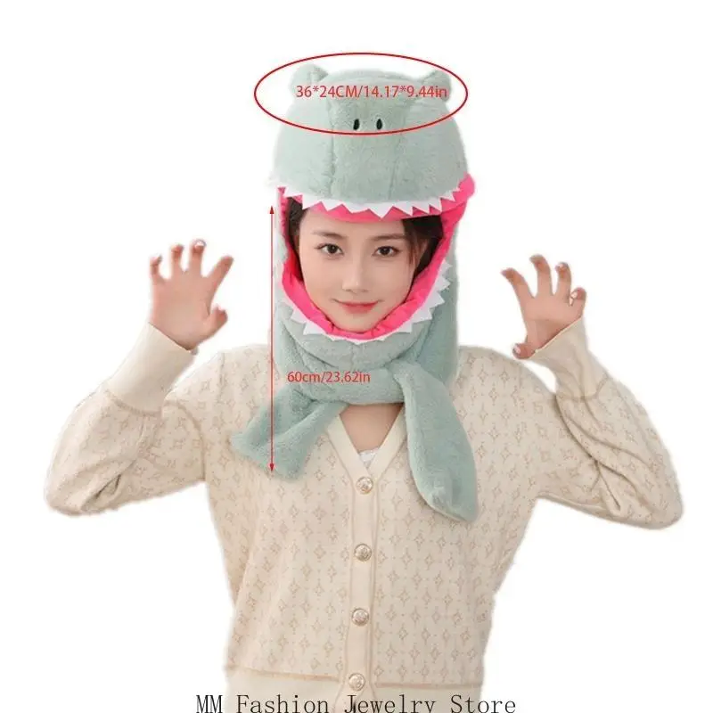 D0UB غطاء رأس ديناصور قبعة وشاح من القطيفة غطاء رأس ملائم تمامًا للبرد لتمشية الكلاب #6