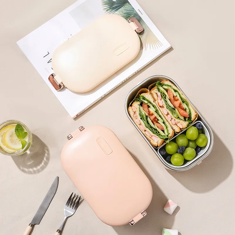 Electric Lunch Box Portable 304 Stainless Steel Waterless Heating Lunch Box Hot Rice Heater Plug-in Bento Box