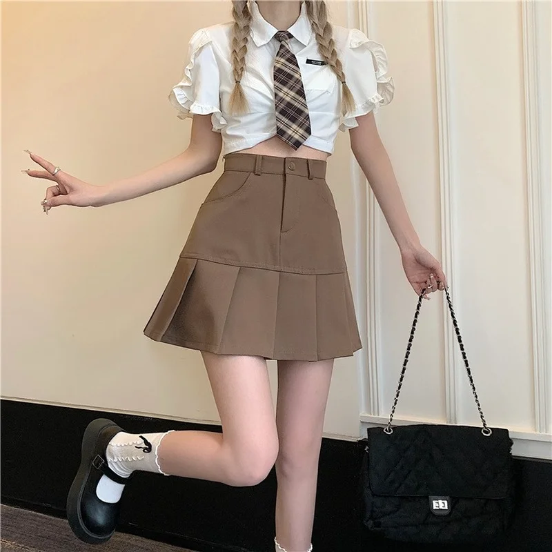 Minimalist Skirts Women Pure Basic Casual Summer Retro Empire Ulzzang Folds Design All-match Ladies Preppy Stylish Mini Faldas