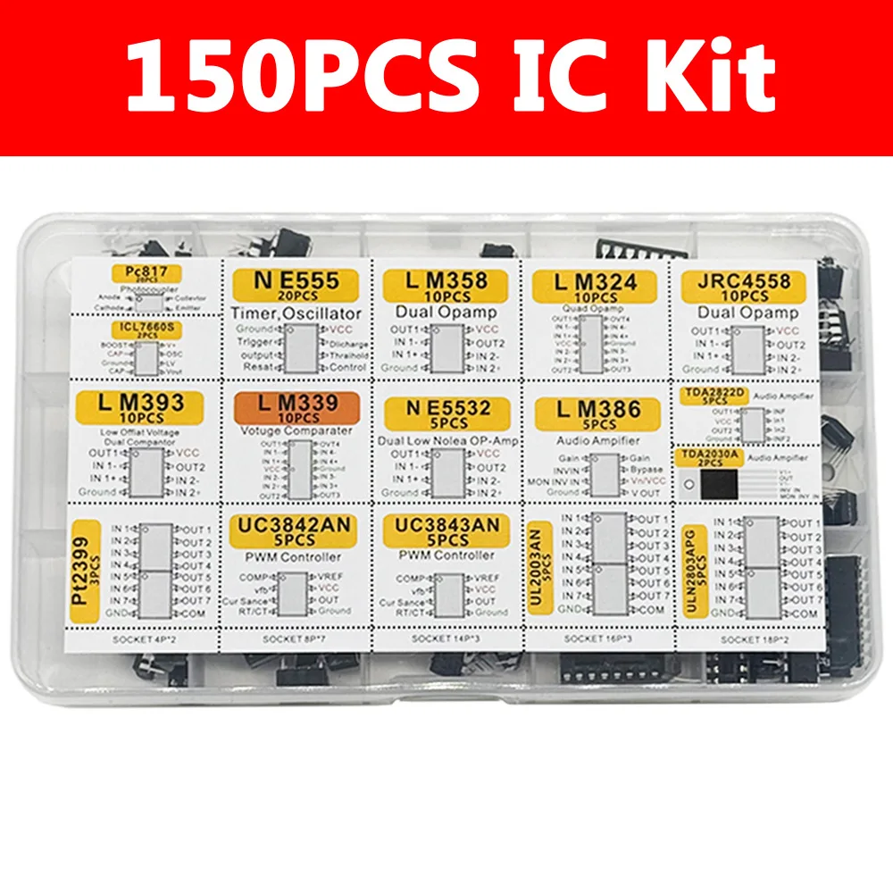 150pcs DIP Integrated Circuit Chip Assorted IC Box Set Ampli