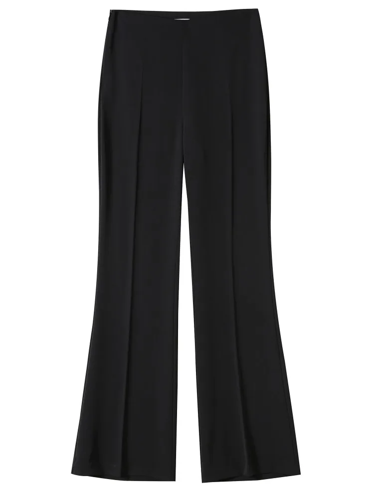 여름 와이드 레그 수트 팬츠 여성용 바닥 길이 바지 비대칭 하이웨이스트 쉬폰 슬림 핏 화이트 벨 바텀