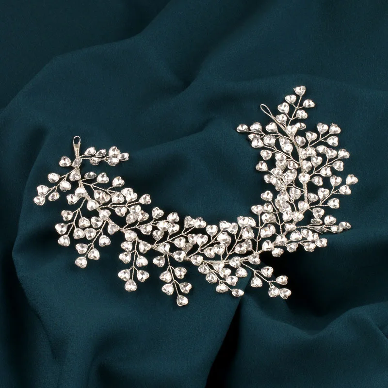 SLBRIDAL Handgefertigte Braut-Tiara mit Mehrfach-Kristallen, Strass und Perlen, Hochzeits-Kopfschmuck, Haaraccessoires für Frauen und Mädchen – Detail 5