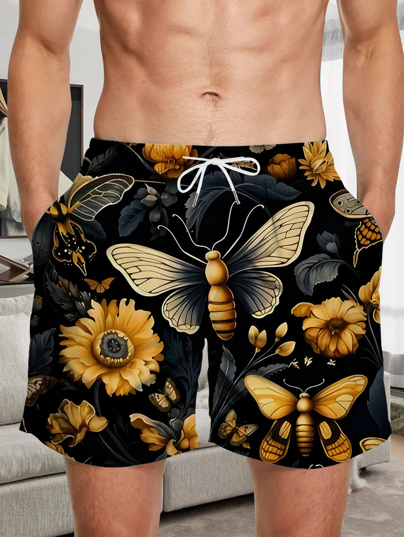 

Trendy All Over Digital Print Shorts Men Light Quick Dry Polyester Beach Bottoms