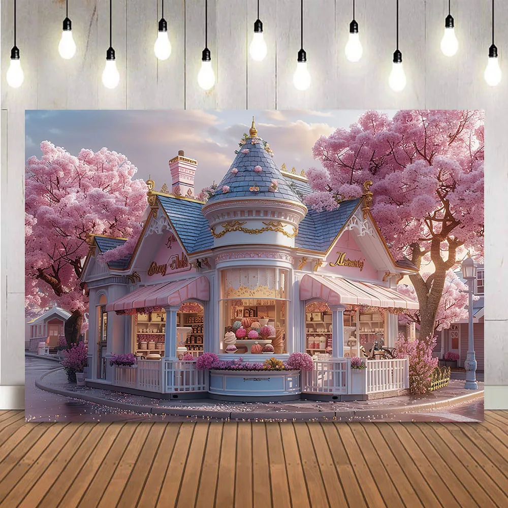 خلفية التصوير الفوتوغرافي للأطفال حديثي الولادة ، صالون الآيس كريم ، صورة تحطيم الكعكة ، كشك الصور ، أزهار الكرز الخلفية