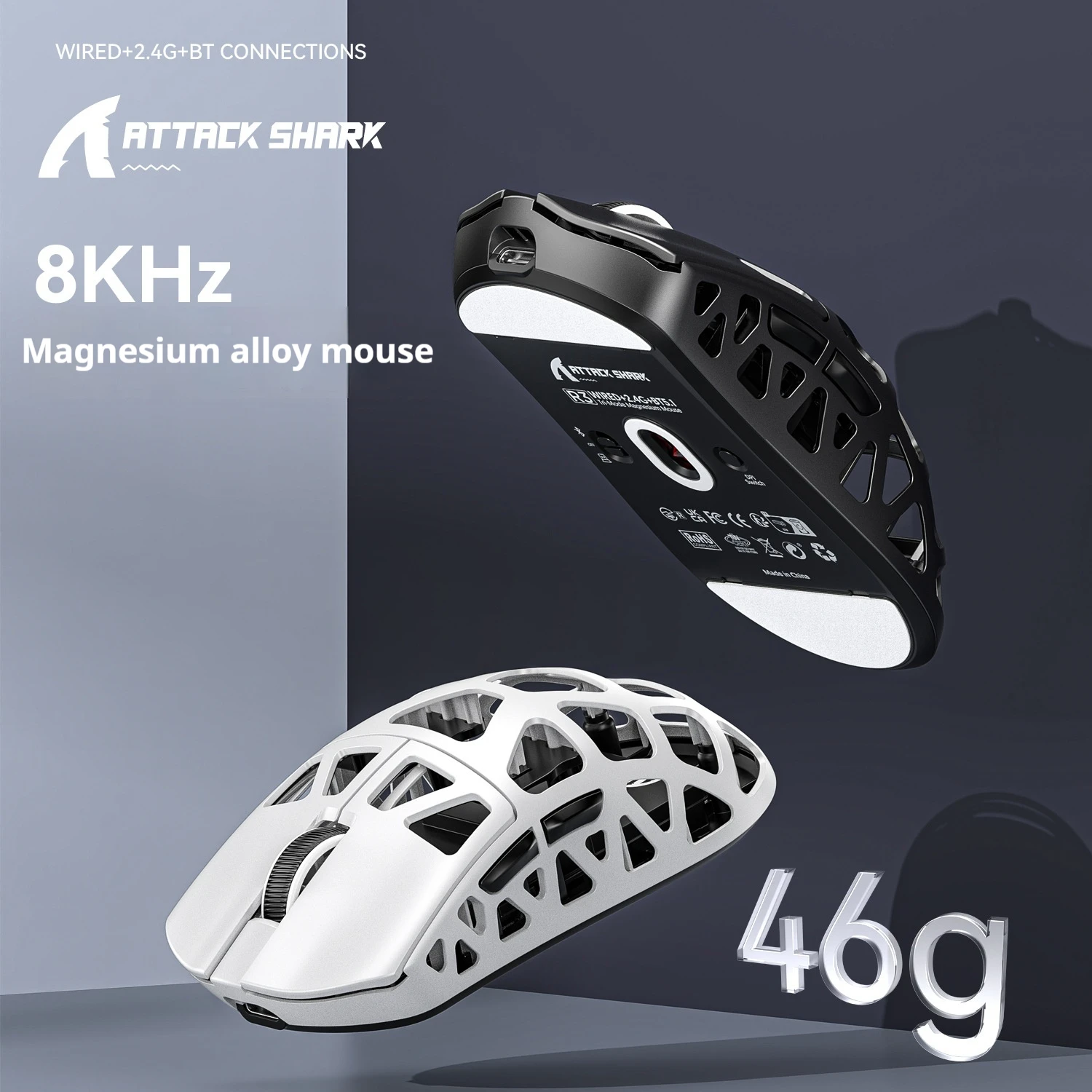 Attack Shark R3 Mouse Magnesium Lightweight PAW3395 Tri-mode Bluetooth Wireless CNC 8K Gaming Portable Laptop Desktop Tablet