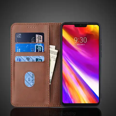 Läderfodral till LG G7 ThinQ / LG G7+ Flipfodral Korthållare Hölster Magnetiskt Attraktionshölje Plånboksfodral Fodral Coque 8 best sales LG G7 ThinQ-skal - №7