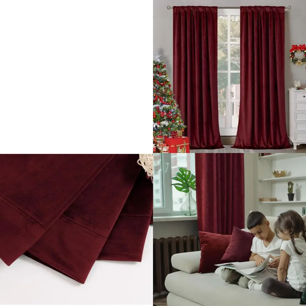 

Thermally Insulated Red Velvet Curtains, 52x90, Sound-Reducing, for Bedroom & Living Room, 2 Panels