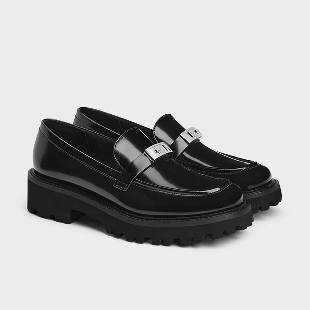 

FWRD Women's Retro Chunky-Heel Metal-Buckle Patent Leather Loafers, Comfortable Shoes for Daily & Office Wear #FWRD000242