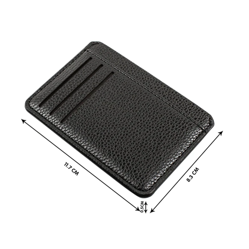 Slim Black Credit ID Card Holder PU Leather Women Men Small Coin Wallet Lichee Pattern Business Money Bag Portable Mini Purse