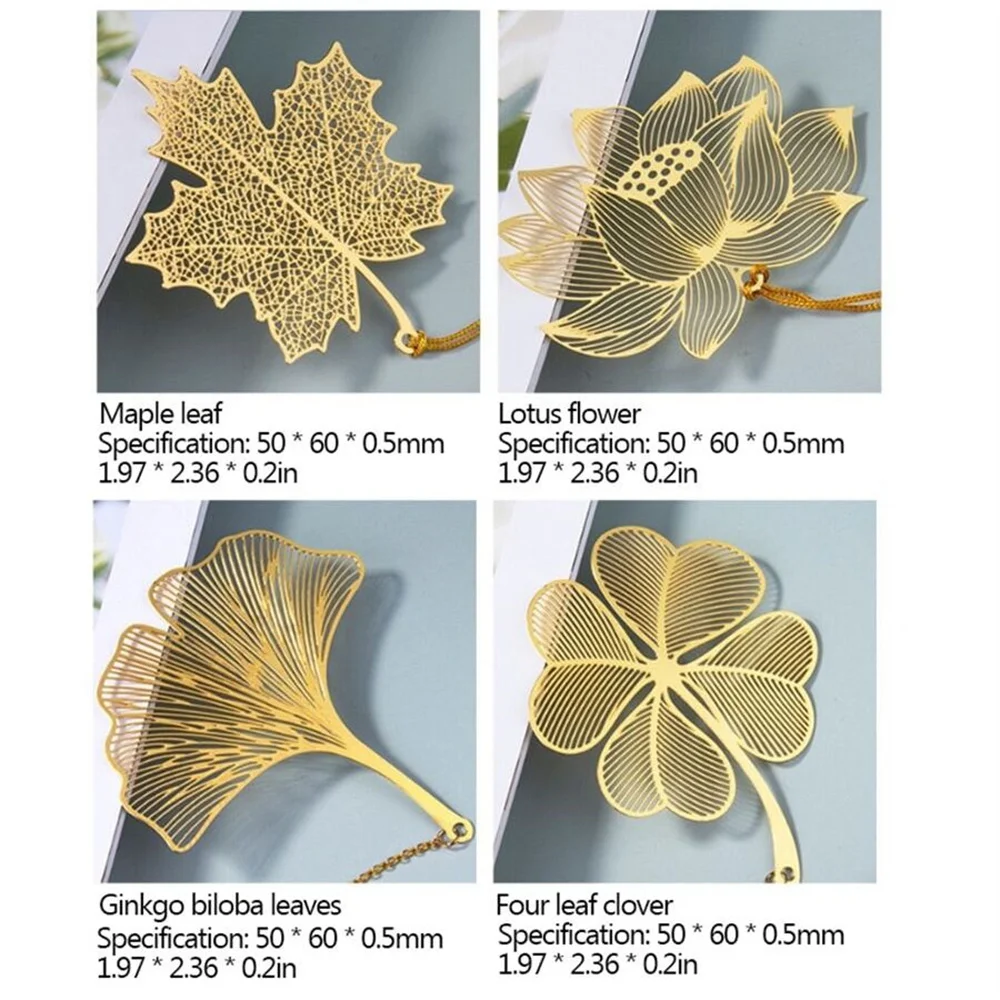 1pc Gold Hollow Ginkgo Biloba Esdoornblad Lotusader Metalen Bladwijzers Student Chinese Stijl Briefpapier Retro Leeswijzers Geschenken