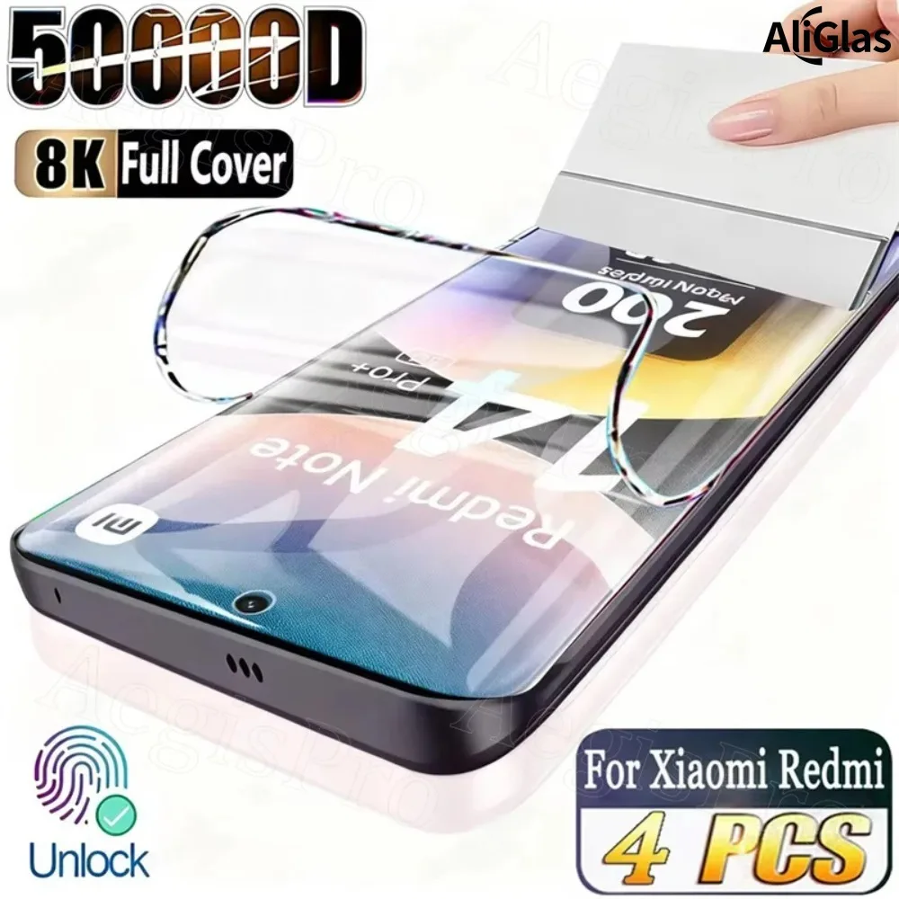 4 Uds película de hidrogel para Redmi Note 14 13 15 12 11 10 Pro Plus para Redmi 15C K20 K30 K40 Pro Protector de pantalla de cubierta completa película suave